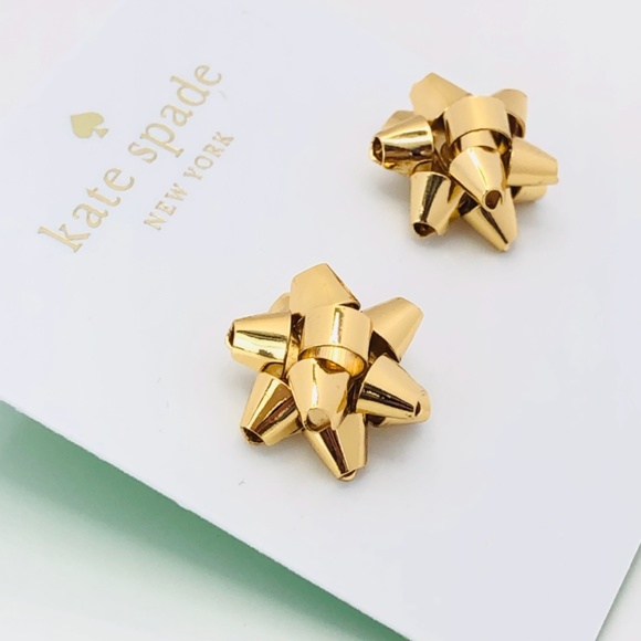 New Kate Spade Gold Bourgeois Bow Stud Earrings - Picture 2 of 4